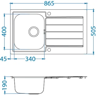 ALVEUS köögivalamu LINE MAXIM 20, 865x505mm, F/S, pööratav, roostevaba teras, satiin