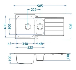 ALVEUS köögivalamu LINE MAXIM 10, 985x505mm, F/S, pööratav, roostevaba teras, satiin
