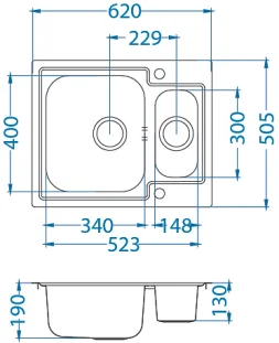 ALVEUS köögivalamu LINE MAXIM 50, 620x505mm, F/S, pööratav, roostevaba teras, satiin