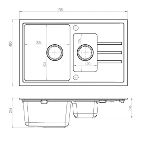 ALVEUS köögivalamu INTERMEZZO 70, 780x480x215mm, I/U, graniit, arctic-G11