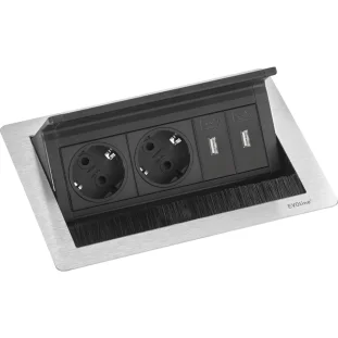 SCH EVOline FlipTop Push pistikupesa, 2xSchuko+2USB, 3-ne, roostevaba