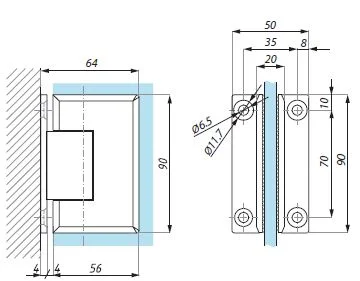 CDA dushihing sein/klaas kahepoolse tallaga klaasile 8-10mm toon kroom