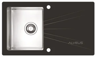 ALVEUS köögivalamu KARAT 10 vasak, 860x500mm, I, roostevaba teras/must klaas
