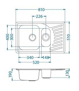 ALVEUS köögivalamu ELEGANT 110, 810x510mm, I, roostevaba teras, satiin