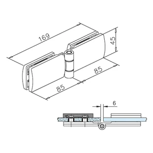 GF hing klaasuksele klaas/klaas 180° 6-10mm klaasile toon RST kroom