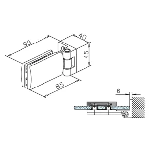 GF hing klaasuksele sein/klaas 90* 6-10mm klaasile toon RST harjatud