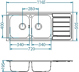 ALVEUS köögivalamu LINE MAXIM 100, 1165x505mm, F/S, pööratav, roostevaba teras, satiin