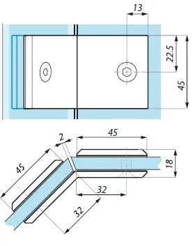 CDA klaasiklamber 8-10mm klaasile 135kraadi toon läikiv kroom