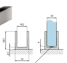 CDA U-profiil klaasile 10mm pikkus 3000mm alumiinium poleeritud.