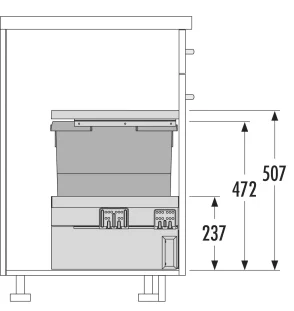 HAILO CARGO SYNCRO prügikastisüsteem 300mm 30L ülaplaadiga, K507,S403,L268, tumehall