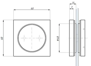 CDA tabletkäepide kandiline 60mmx60mm klaasile 10-12mm toon RST harjatud
