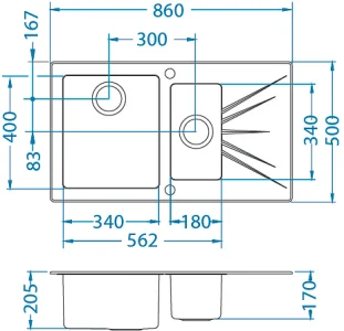 ALVEUS köögivalamu KARAT 20 parem, 860x500mm, I, roostevaba teras/valge klaas