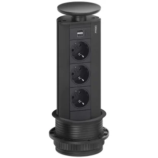 SCH EVOline Port pistikupesa torn, 3x230V + 1xUSB-A + C-Charger 5V 2,1A, must
