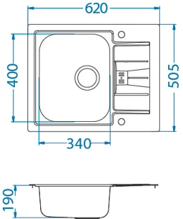 ALVEUS köögivalamu LINE MAXIM 60, 620x505mm, F/S, pööratav, roostevaba teras, satiin