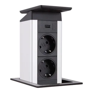 SCH EVOline Port Push pistikupesa torn, 2xSchuko,1xUSB, roostevaba kaas