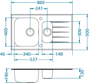 ALVEUS köögivalamu GLASSIX 20, 860x500mm, I, pööratav, roostevaba teras/must klaas