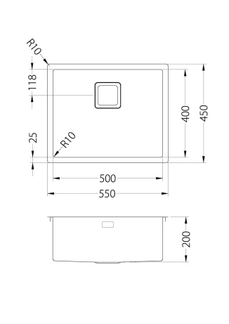 ALVEUS köögivalamu QUADRIX 50, 550x450x200mm, F/S, roostevaba teras, satiin