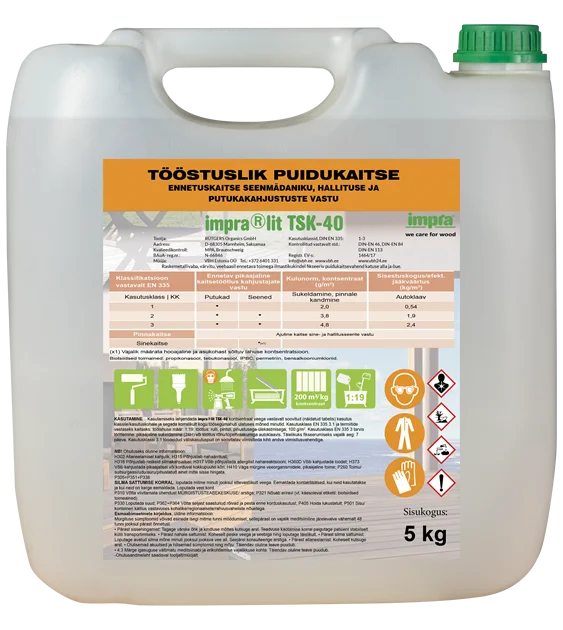 Tööstuslik puidukaitse IMPRA®LIT TSK-40: antifungi- ja termiidikaitse puiduimmutus, 5 kg kanister, kontsentraat