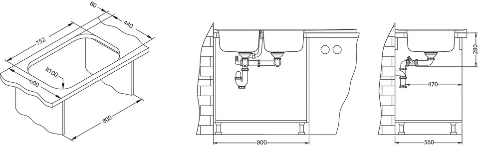 ALVEUS köögivalamu CLASSIC PRO 100, 1200x600mm, L, roostevaba teras, satiin
