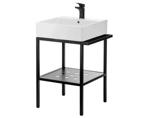 DEANTE vannitoa konsool TEMISTO keraamilise valamuga, 500x665x700mm, roostevaba teras, must