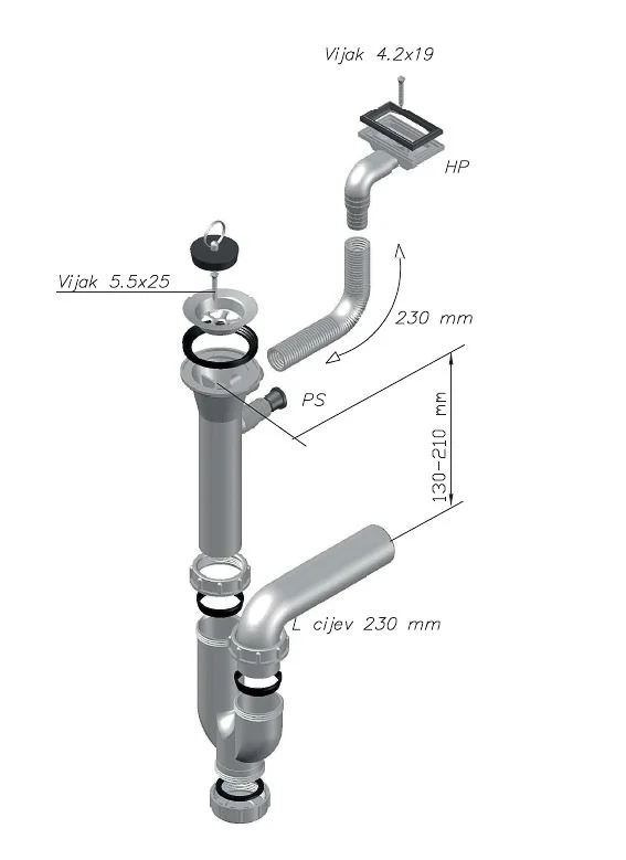 ALVEUS ühene sifoon, 1 1/2"