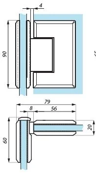 CDA dushihing klaas/klaas 90kraadi 8-10mm klaasile toon kroom