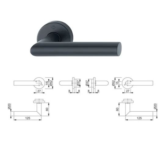 HOPPE link E1400/42FI F9714M mattmust Amsterdam 55-65mm LL-stift, RST