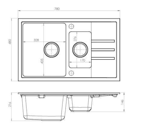ALVEUS köögivalamu INTERMEZZO 70, 780x480x215mm, I/U, graniit, arctic-G11