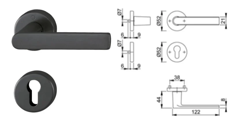 HOPPE link+kilp M1642/42KV/42KVS PZ Los Angeles F96-1-R satiinmust 37-42mm