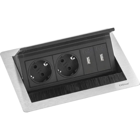 SCH EVOline FlipTop Push pistikupesa, 2xSchuko+2USB, 3-ne, roostevaba
