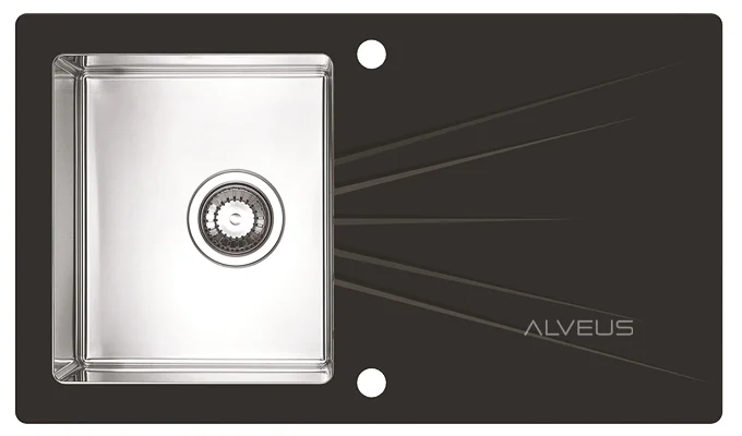 ALVEUS köögivalamu KARAT 10 vasak, 860x500mm, I, roostevaba teras/must klaas