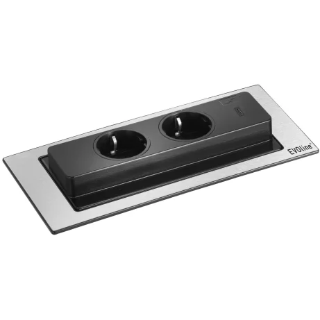SCH EVOline Backflip pistikupesa, 2xSchuko+1xUSB-C, roostevaba