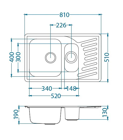 ALVEUS köögivalamu ELEGANT 110, 810x510mm, I, roostevaba teras, satiin