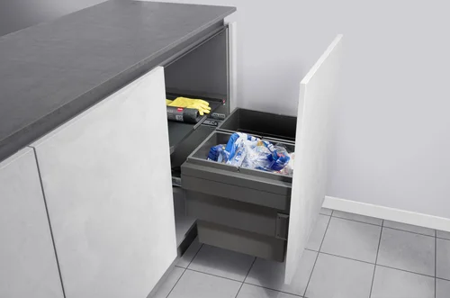 HAILO CARGO SYNCRO prügikastisüsteem 600mm 28L/28L ülaplaadiga, K424,S400,L568, tumehall