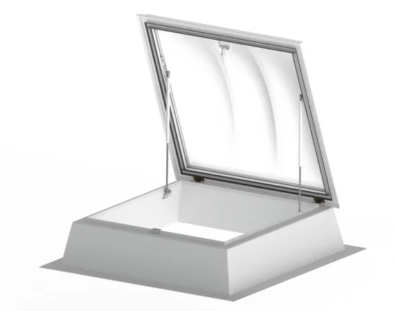 LAMILUX F100 LAd 100/100 K15 Pääs katusele, lukustusega link. 2x akrüülkuppel. 15cm alusraam. Valge PVC.