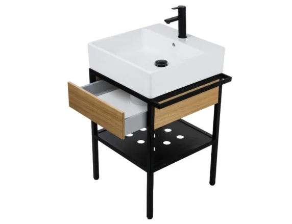 DEANTE vannitoa konsool TEMISTO valamu ja sahtliga, 500x665x700mm, roostevaba teras, must