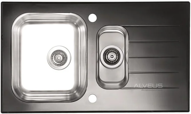 ALVEUS köögivalamu GLASSIX 20, 860x500mm, I, pööratav, roostevaba teras/must klaas