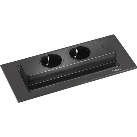 SCH EVOline Backflip pistikupesa, 2xSchuko+1xUSB-C, must matt