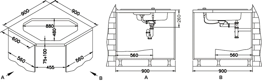 ALVEUS köögivalamu NIAGARA 60, 900x500mm, I, graniit, steel-G04M