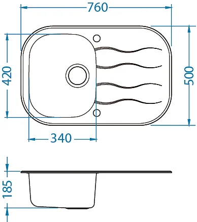 ALVEUS köögivalamu WAVE 20, 760x500mm, I, pööratav, roostevaba teras/must klaas