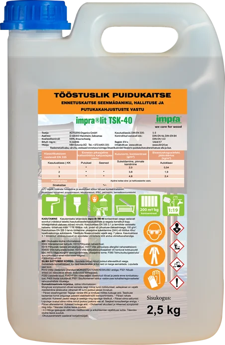 Tööstuslik puidukaitse IMPRA®LIT TSK-40: antifungi- ja termiidikaitse puiduimmutus, 2,5 kg kanister, kontsentraat