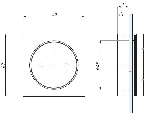 CDA tabletkäepide kandiline 60mmx60mm klaasile 10-12mm toon RST harjatud