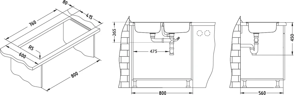 ALVEUS köögivalamu BASIC 160, 780x435mm, I, roostevaba teras, satiin