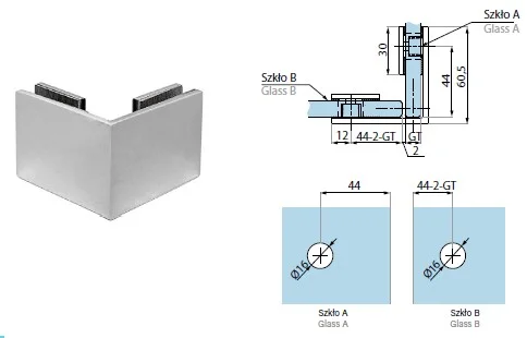 CDA klaasiklamber klaas/klaas 90* H=51mm klaasile 8-12mm toon RST harjatud