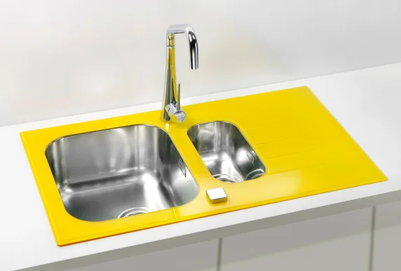 ALVEUS köögivalamu GLASSIX 20, 860x500mm, I, pööratav, roostevaba teras/kollane klaas
