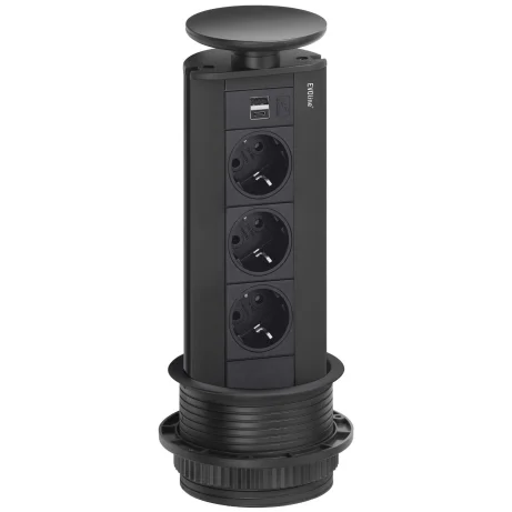 SCH EVOline Port pistikupesa torn, 3x230V + 1xUSB-A + C-Charger 5V 2,1A, must