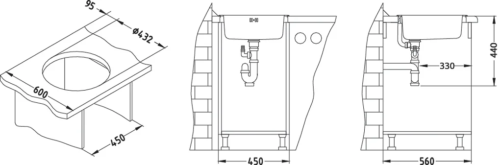 ALVEUS köögivalamu FORM 10, 450mm, I, roostevaba teras, satiin