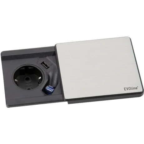 SCH EVOline Square80 pistikupesa, 1xSchuko+USB laadija+RJ45 data kaabel, roostevaba